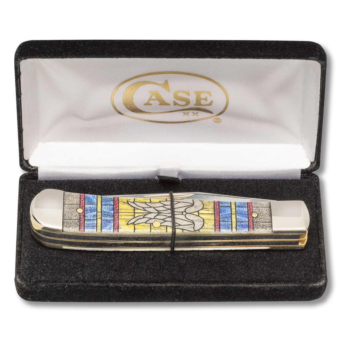 Case XX Angel Wings Trapper Folding Knife Stained Glass Smooth Bone CA38714 View 3