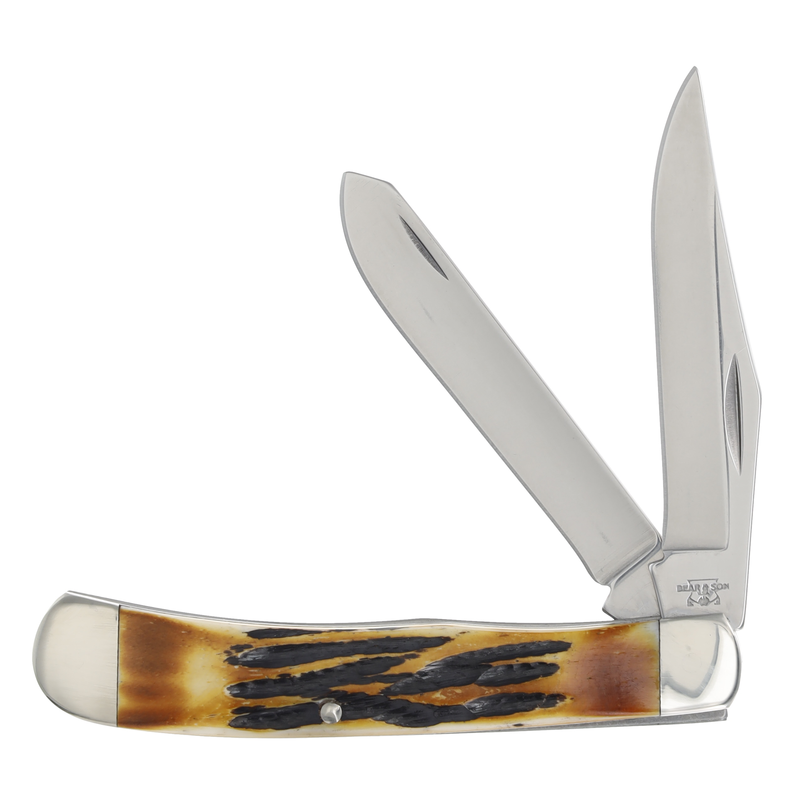 Bear & Son Large Trapper Folding Knife Genuine India Stag Bone BR554 View 1
