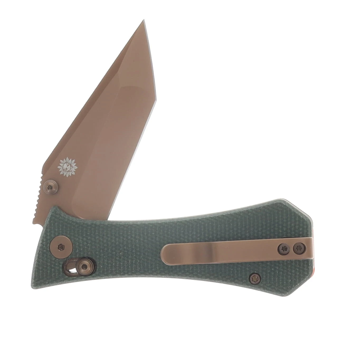 AUX MFG Deadhead Pocket Tanto Crossbar - Green Micarta - Production AUX005MGNROSE View 4