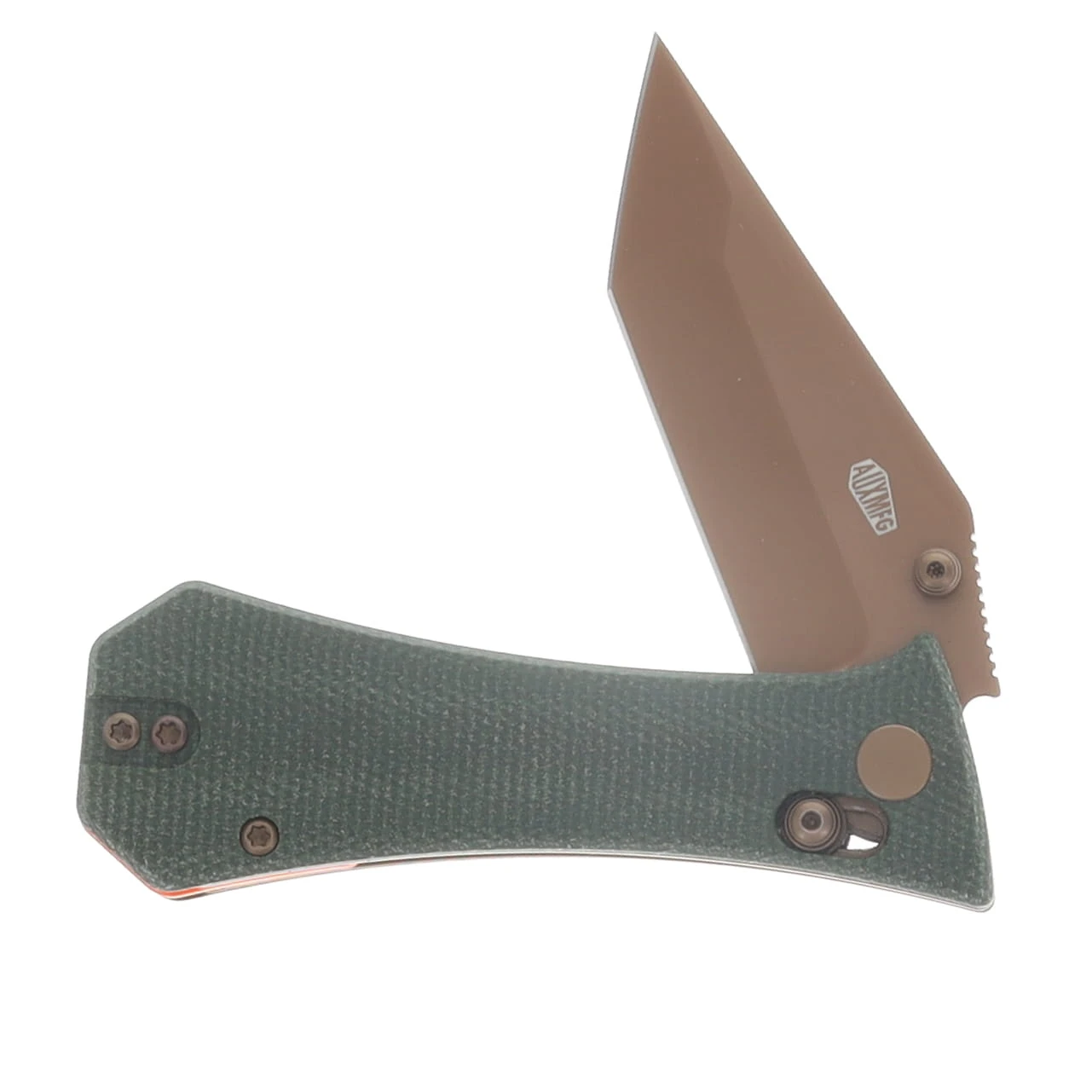 AUX MFG Deadhead Pocket Tanto Crossbar - Green Micarta - Production AUX005MGNROSE View 3