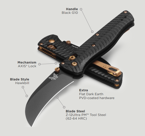 Benchmade Kitsari AXIS Lock Folding Knife Z-12Ultra PM Tool Steel Blade/Black G-10 BM213BK-2601 View 1