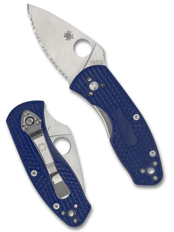Spyderco Ambitious Lightweight Folding Knife Blue 2.31in Serrated Leaf Blade SPC148SBL View 1
