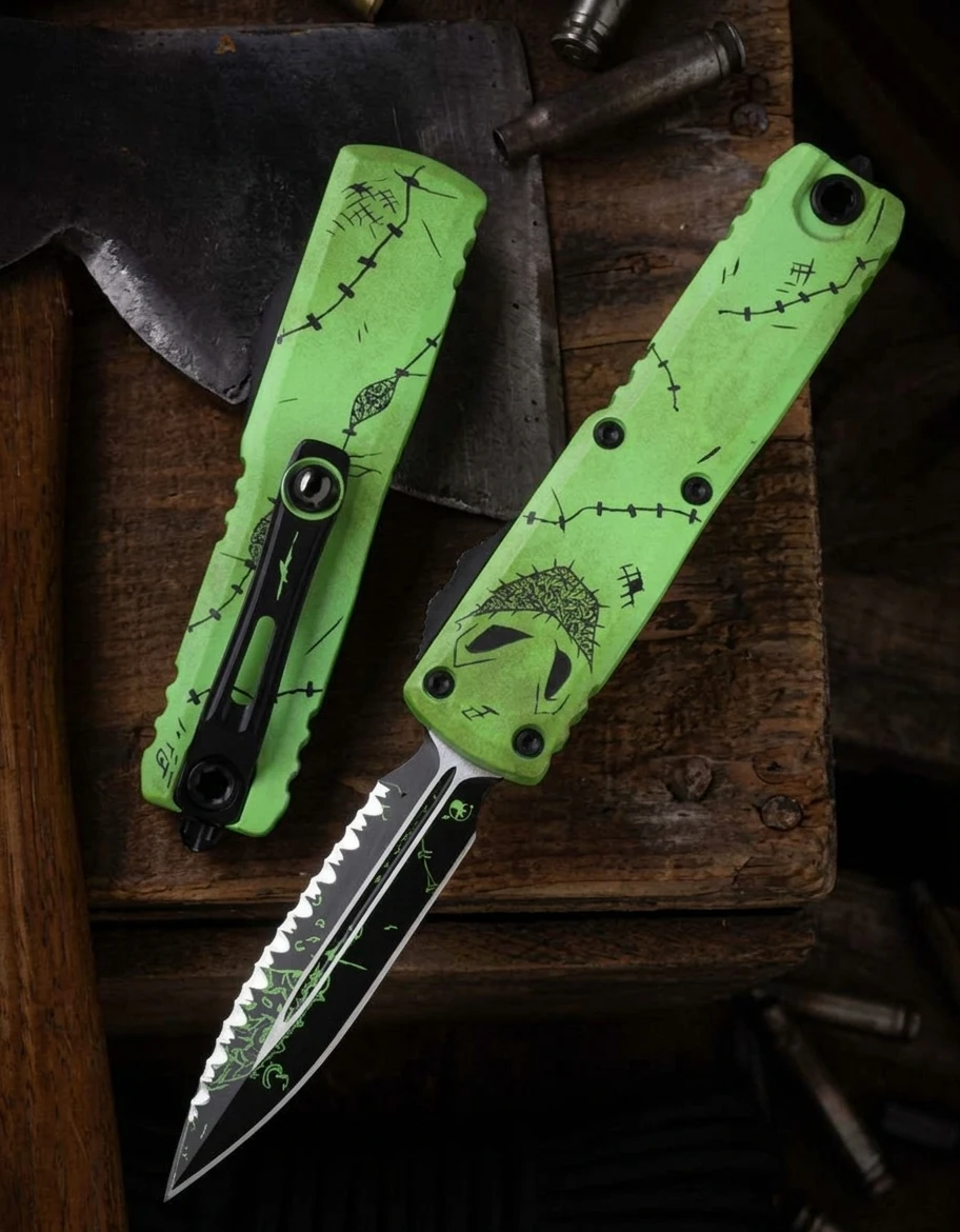 Microtech UTX-85 GEN IV OTF Auto D/E Full Serrate Oogie Boogie Signature Series AUMT123243OOS View 1