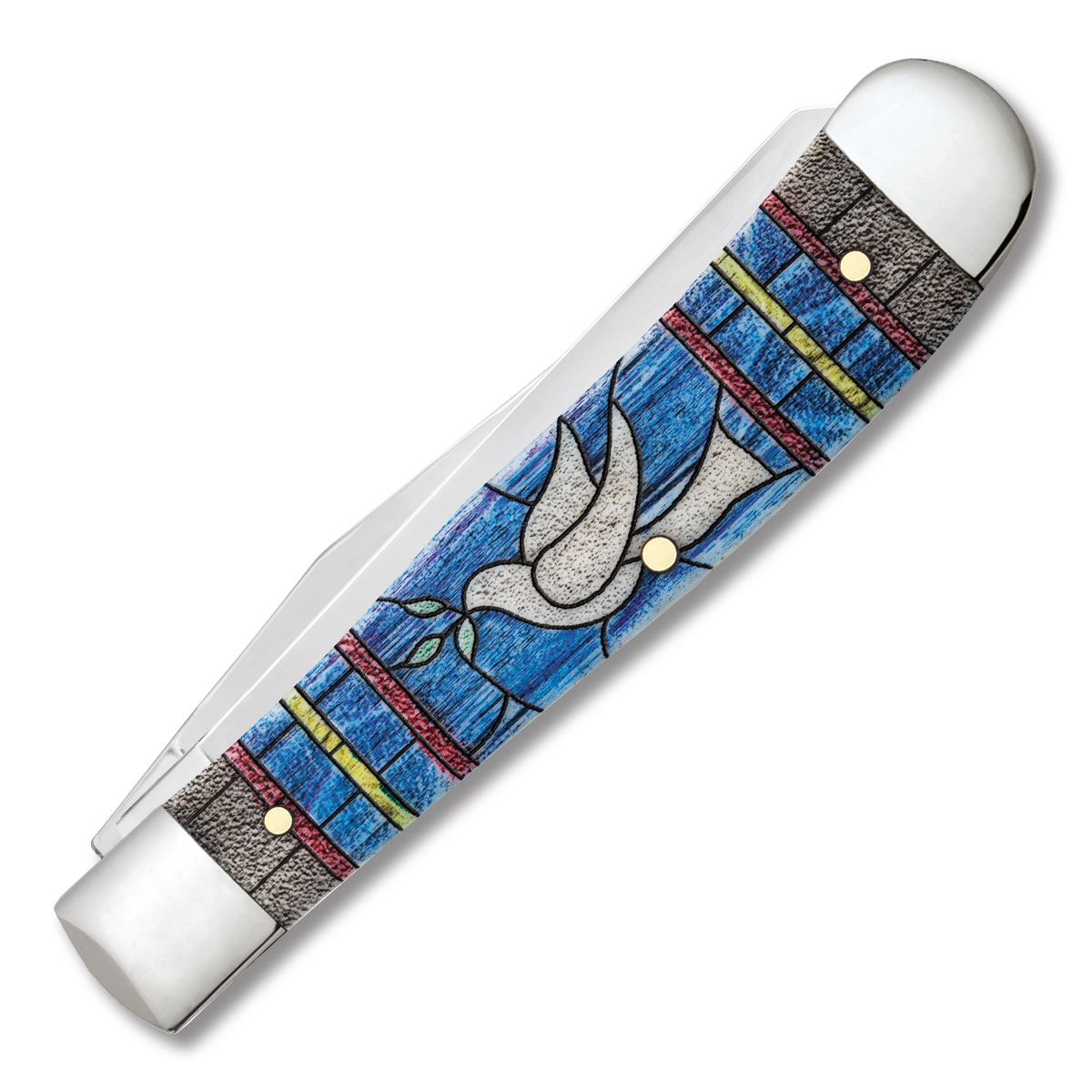 Case XX Stained Glass Dove Natural Bone Trapper Folding Knife CA38715 View 2