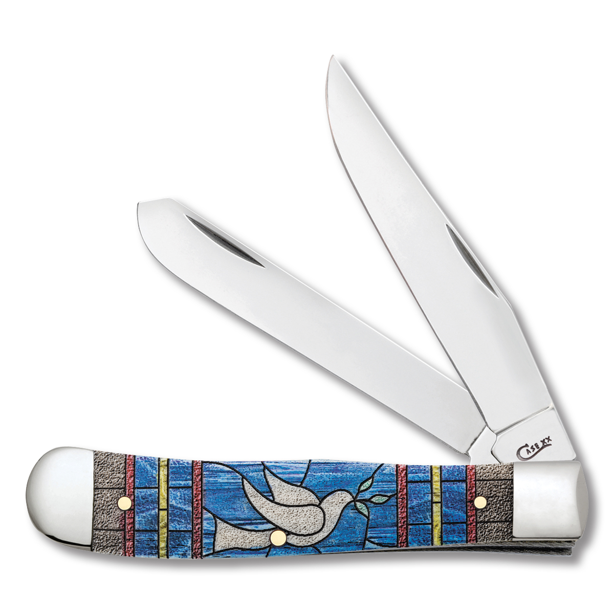 Case XX Stained Glass Dove Natural Bone Trapper Folding Knife CA38715 View 1