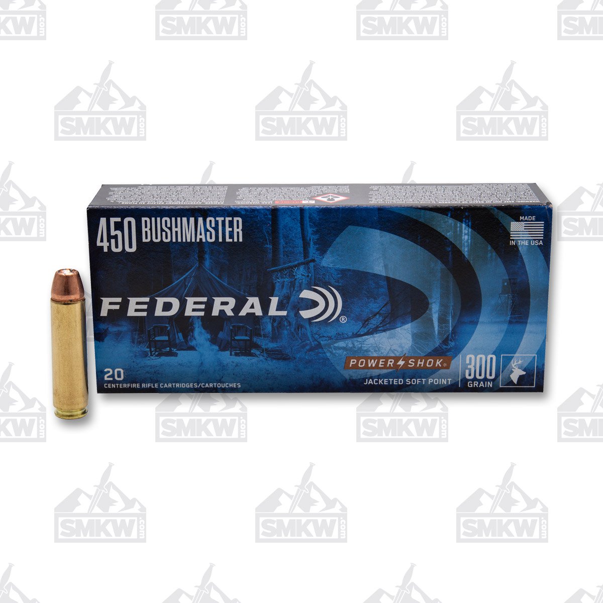 Federal Power-Shok 450 Bushmaster Ammunition 300 Grain Jacketed Soft Point 20 Rounds 450BMB View 1