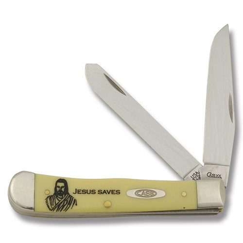 Case Jesus Saves Trapper Folding Knife Yellow Synthetic CA80161JS View 1
