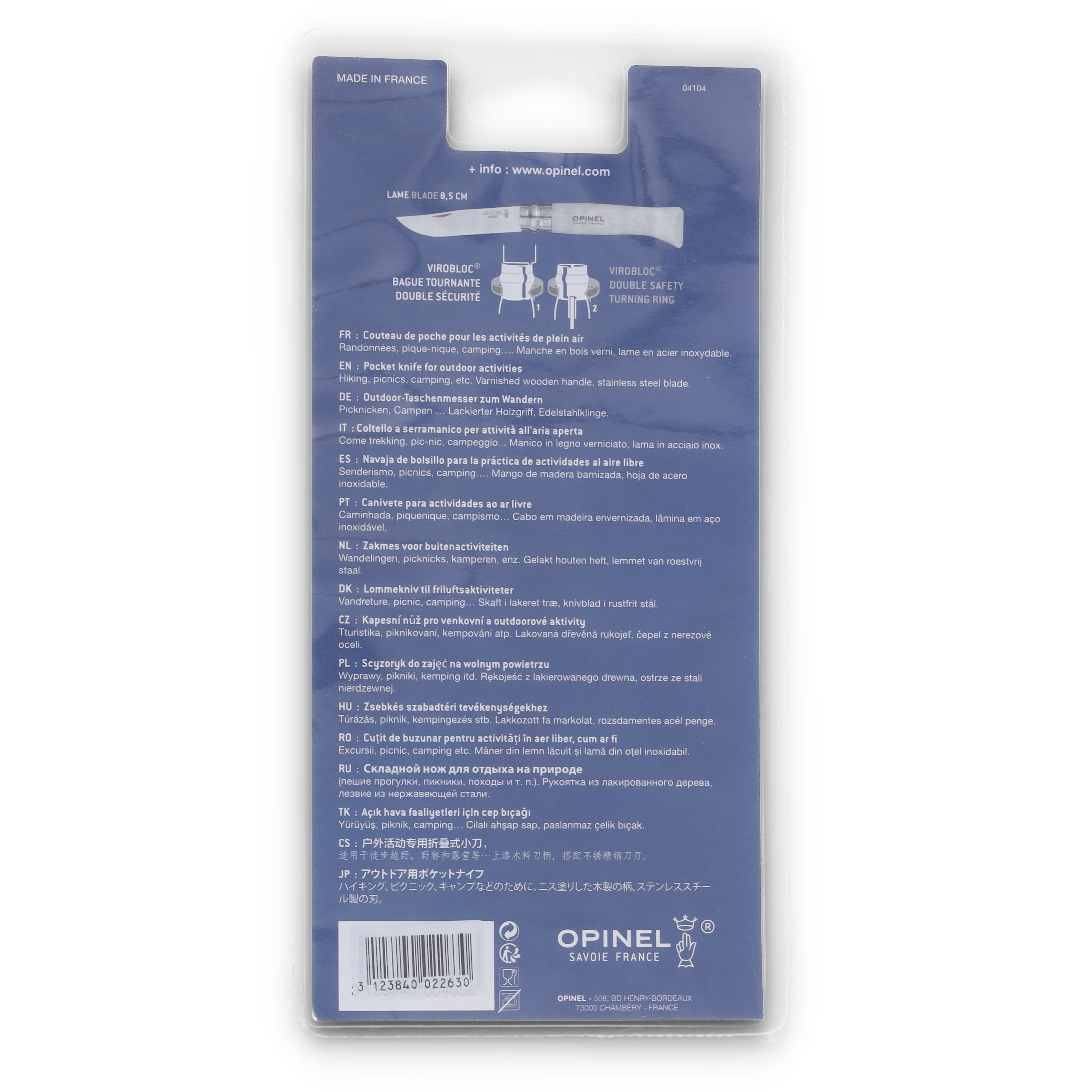 Opinel No 08 Colorama Folding Knife 3.28in Plain Edge Deep Blue Hornbeam OP002263CP View 10