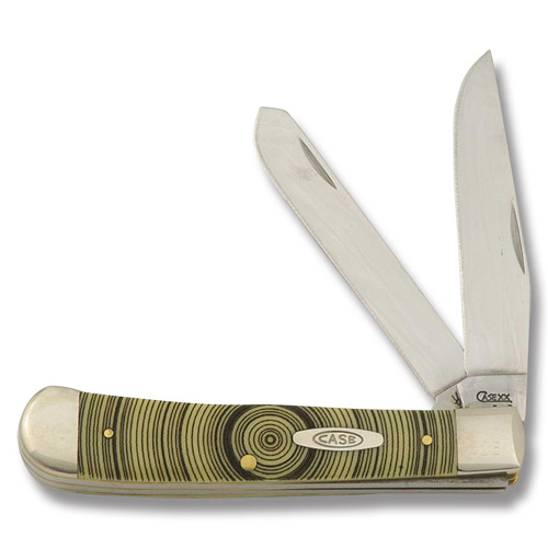 Case XX Tree Rings Yellow Delrin Trapper Folding Knife CA80161TR View 1