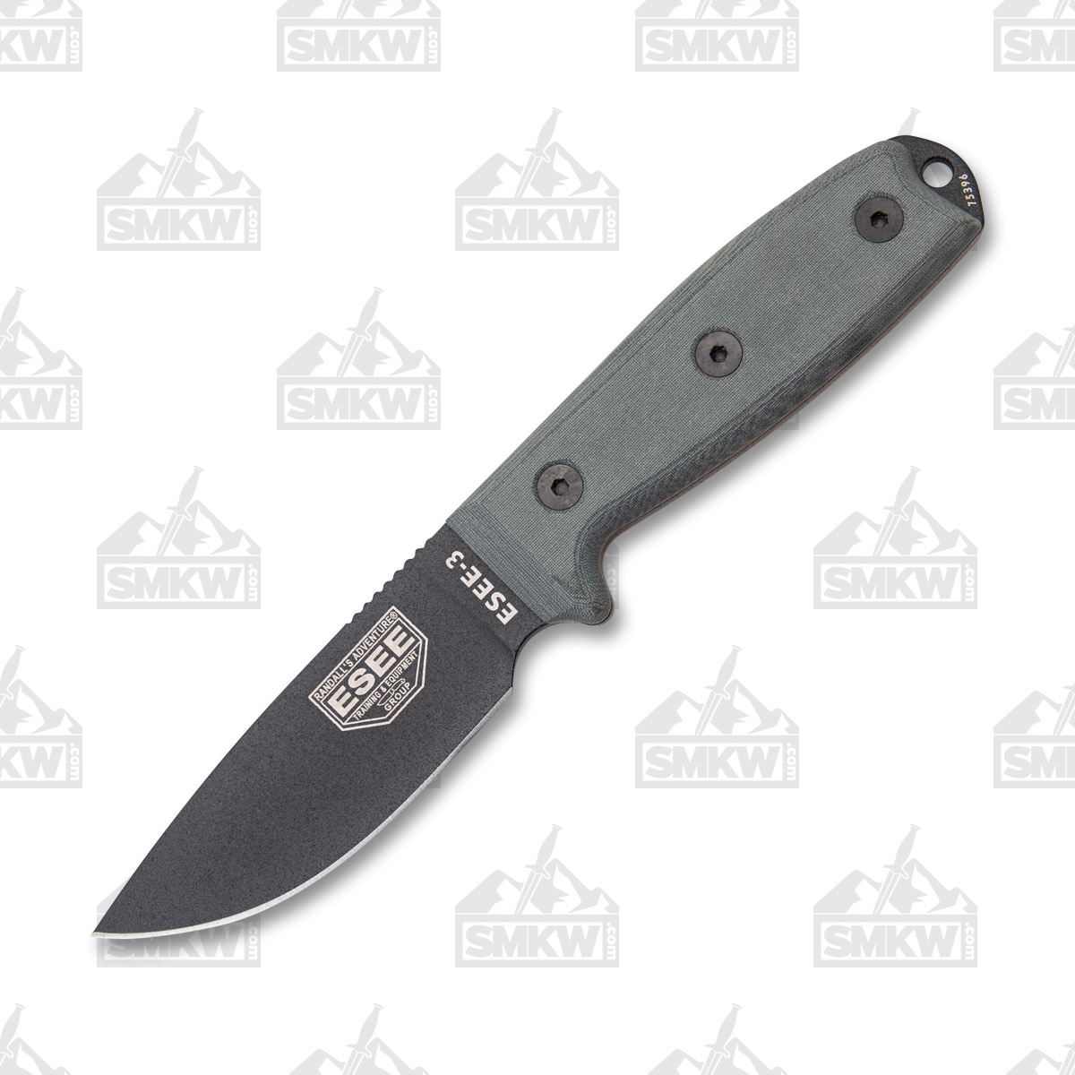 ESEE 3 Fixed Blade Blk Micarta 3.88” Blk Powder Coat Drop Pt MOLLE Compatible ESEE3PMMB View 2