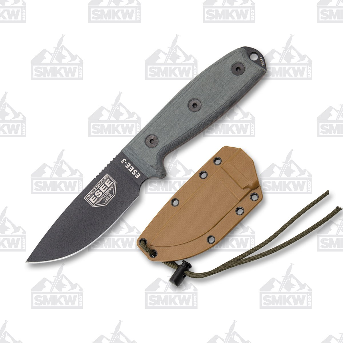 ESEE 3 Fixed Blade Blk Micarta 3.88” Blk Powder Coat Drop Pt MOLLE Compatible ESEE3PMMB View 1