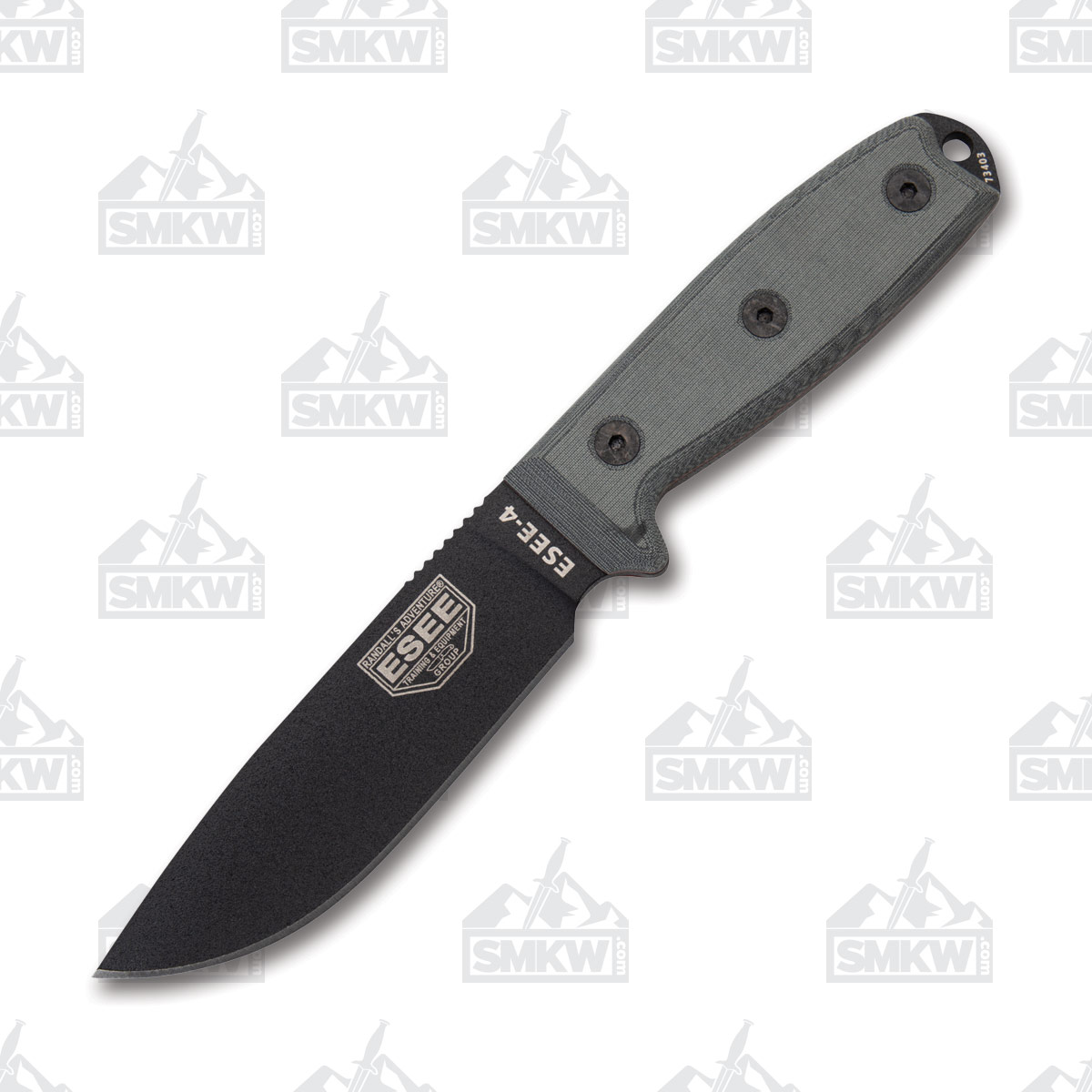 ESEE 4 Fixed Blade Knife 4.5in Plain Edge Gray Micarta ESEE4PMBB View 2