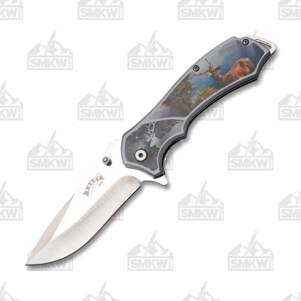 Frost Cutlery Wildlife Spring-Assisted Linerlock Deer Folding Knife FRFC49D View 5