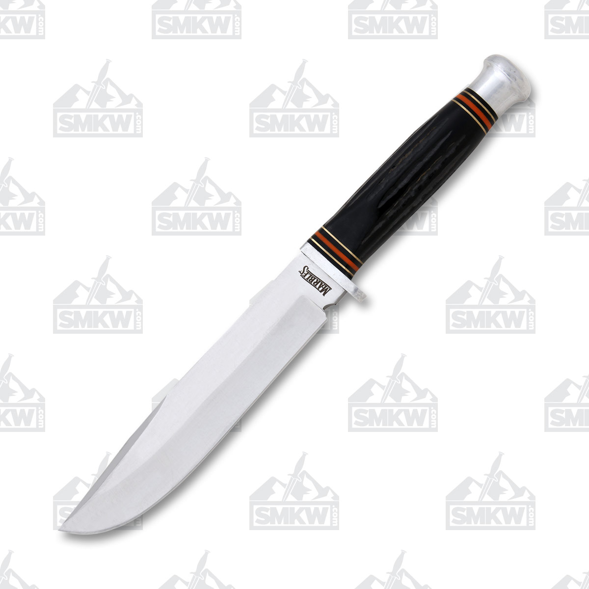 Marbles Hunter Bowie Grooved Horn Fixed Blade 6.25in Satin Clip Point MR456 View 2