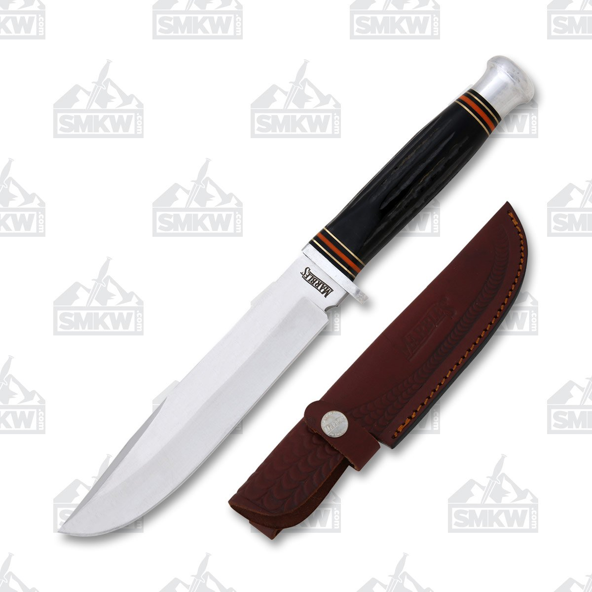 Marbles Hunter Bowie Grooved Horn Fixed Blade 6.25in Satin Clip Point MR456 View 1