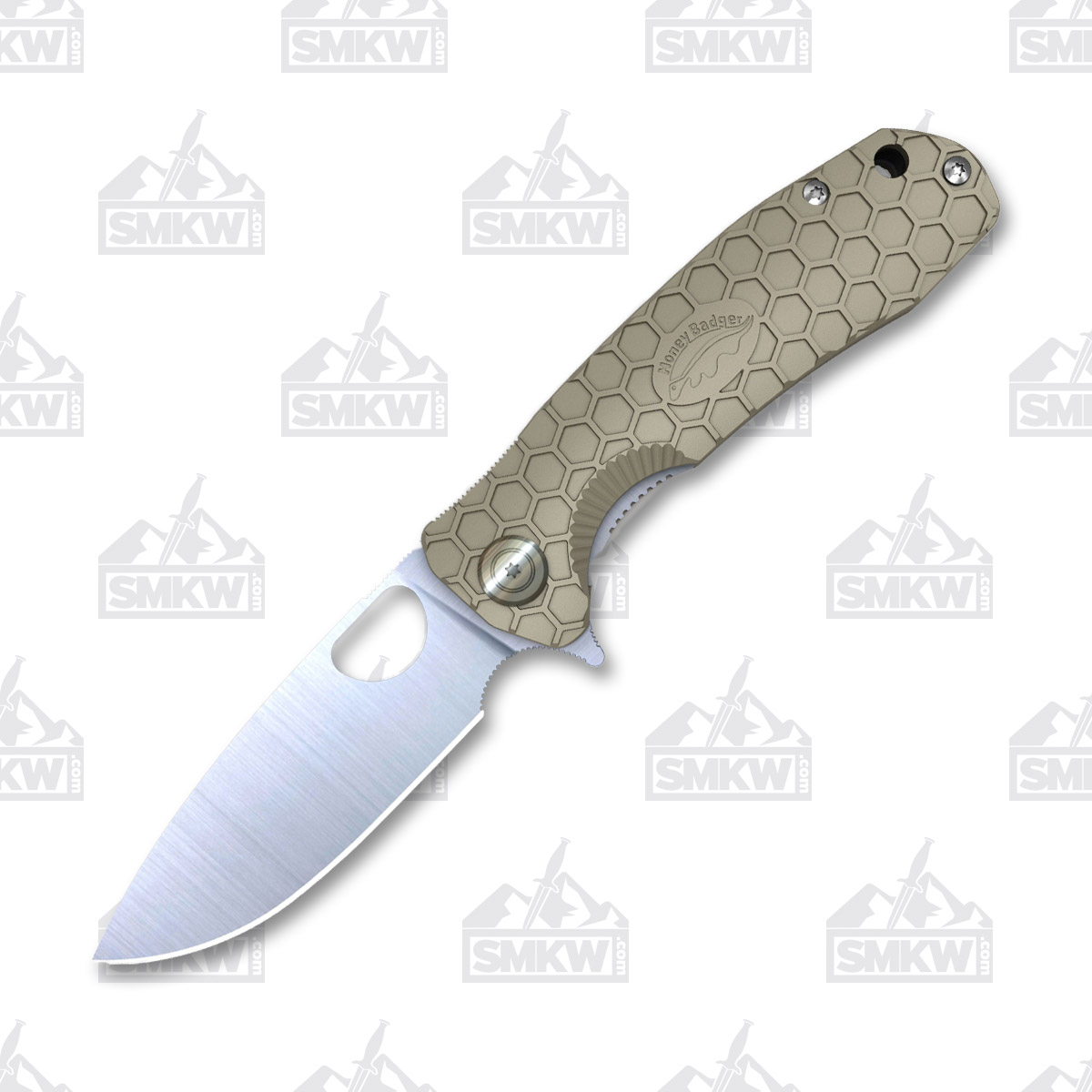 Honey Badger Knives Large Drop Point Knife Tan FRN 3.63in Satin Blade HB1002 View 3