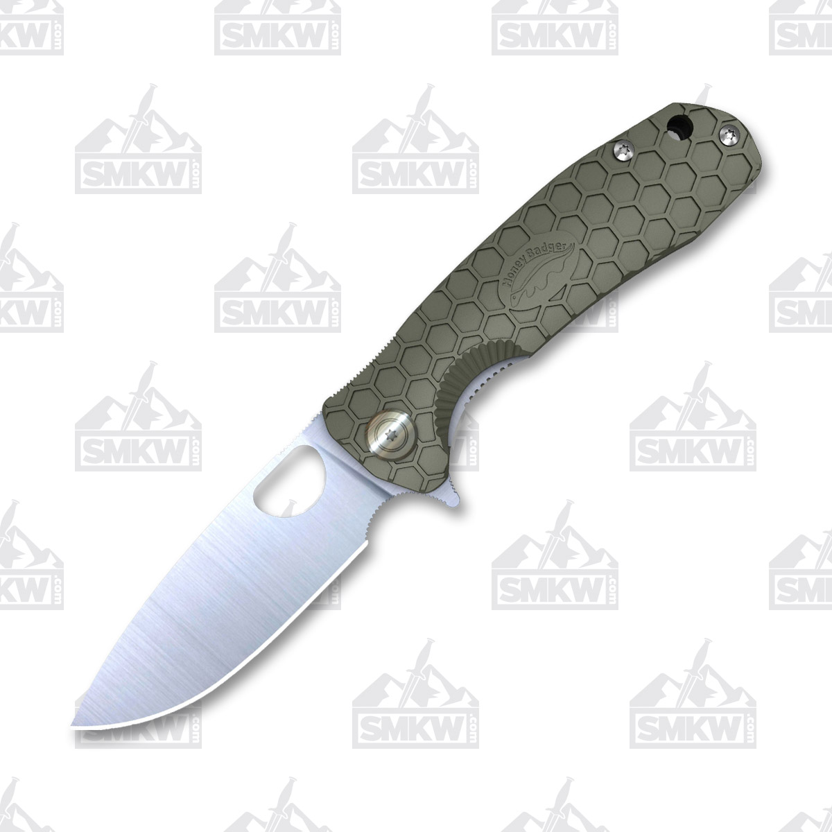 Honey Badger Large Flipper Knife Green Plain Edge Satin Drop Point HB1003 View 2