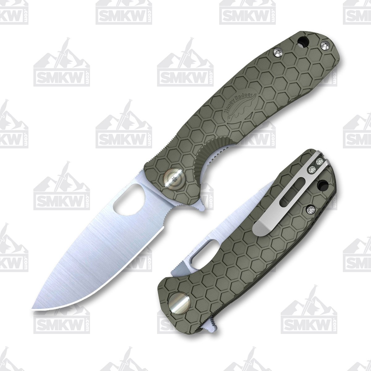 Honey Badger Large Flipper Knife Green Plain Edge Satin Drop Point HB1003 View 1