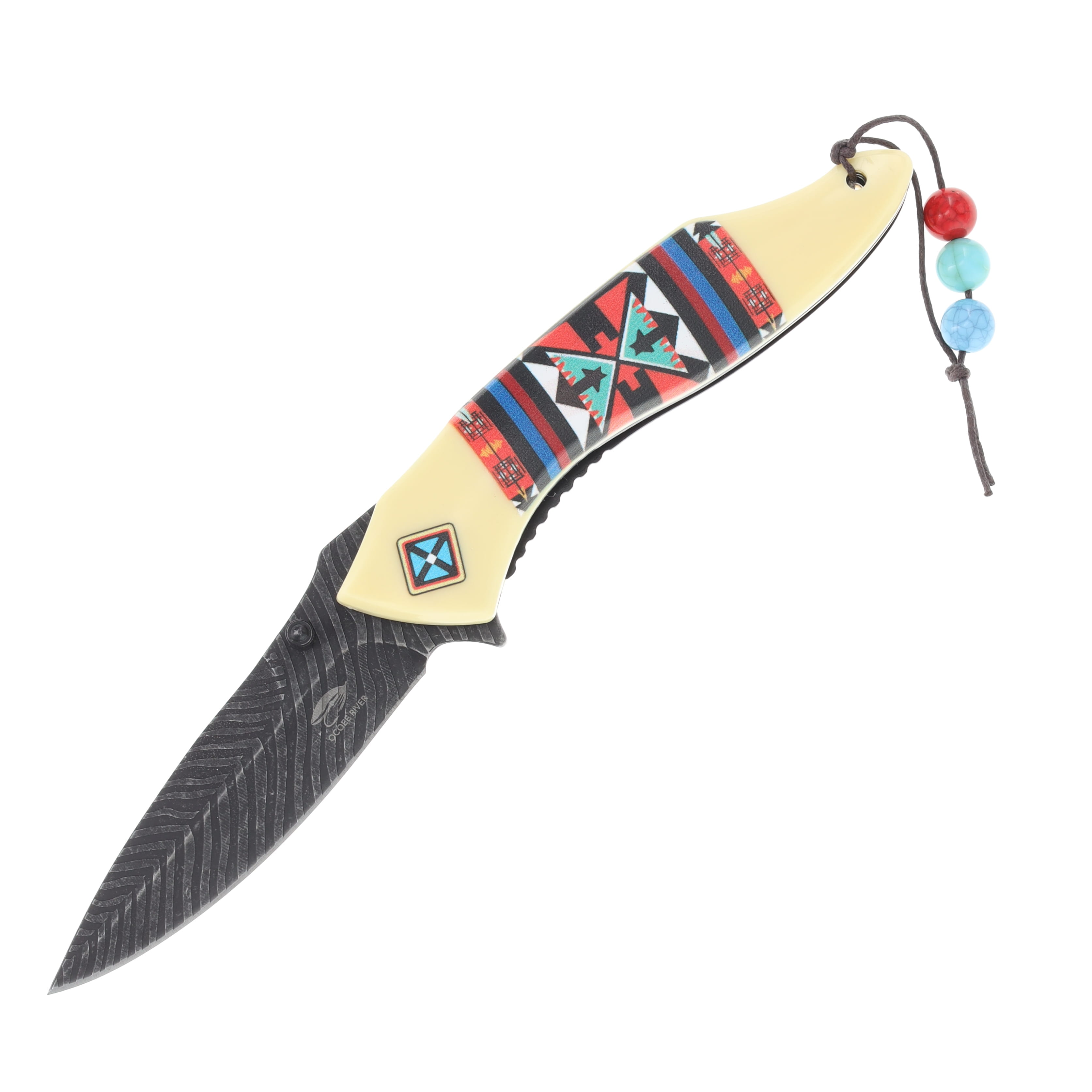 Frost Cutlery Ocoee River Spring-Assisted Folding Knife Cream/Tribal View 1