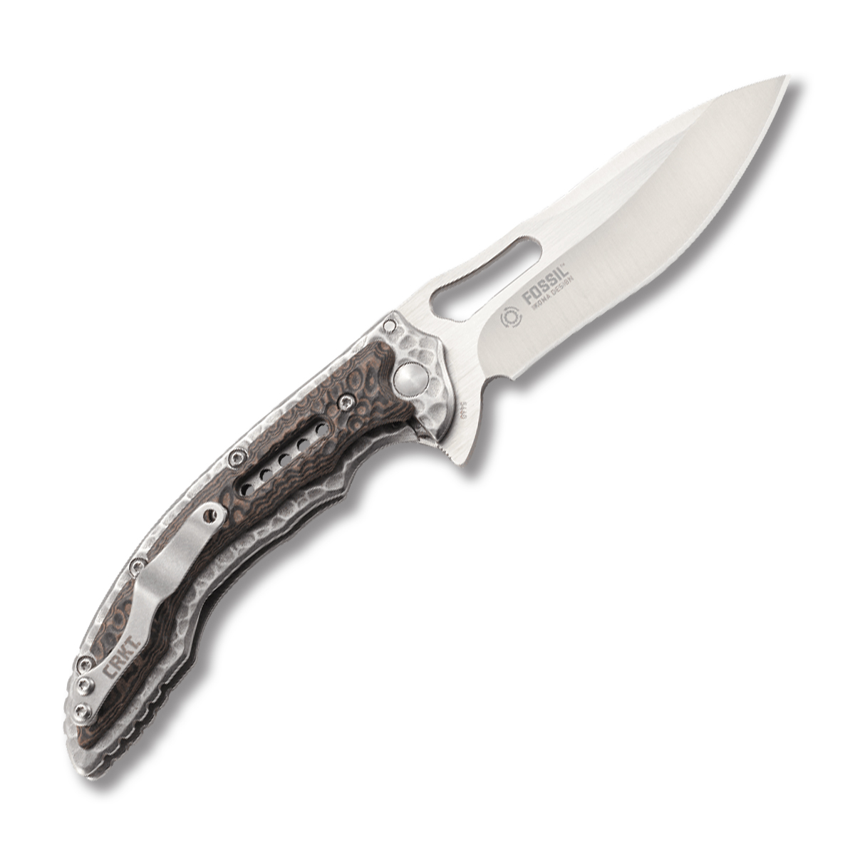 CRKT Fossil Compact Folding Knife Brown G10 3.41in Plain Satin Drop Point CR5460 View 2