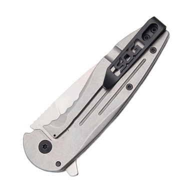 SOG Aegis FLK Folding Knife Silver 3.4 Inch Plain Satin Clip Point SOG1441 View 6