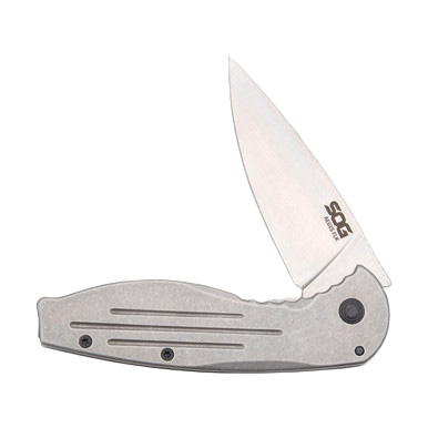 SOG Aegis FLK Folding Knife Silver 3.4 Inch Plain Satin Clip Point SOG1441 View 4