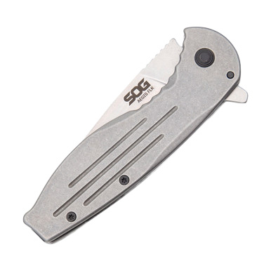 SOG Aegis FLK Folding Knife Silver 3.4 Inch Plain Satin Clip Point SOG1441 View 5