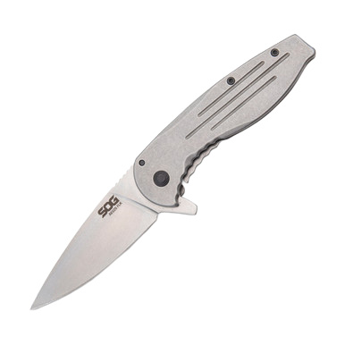 SOG Aegis FLK Folding Knife Silver 3.4 Inch Plain Satin Clip Point SOG1441 View 2