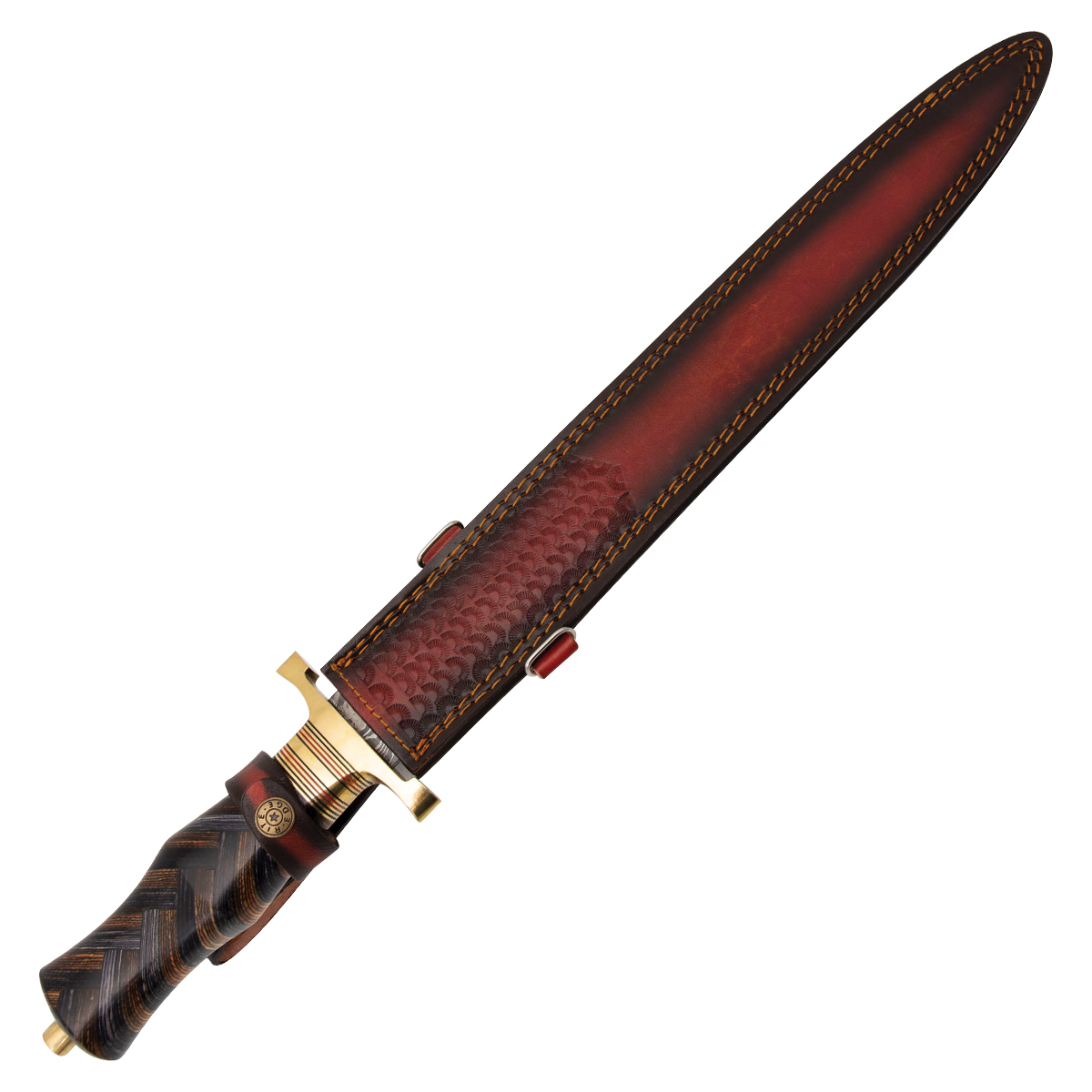 Damascus Short Sword Braided Exotic Wood Handle DM5019 View 5