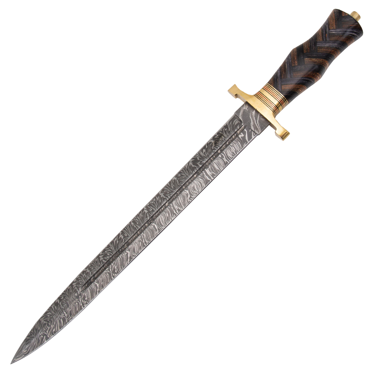 Damascus Short Sword Braided Exotic Wood Handle DM5019 View 1