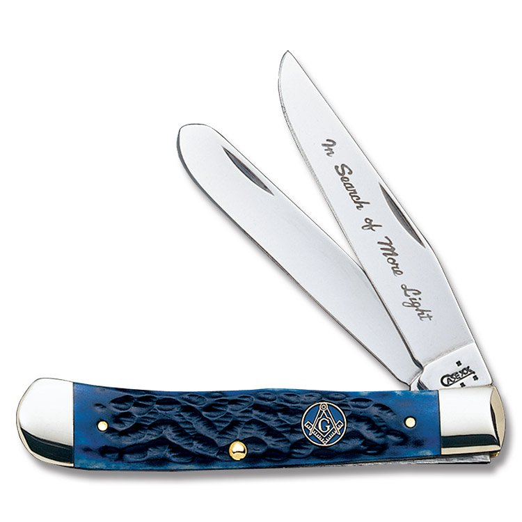 Case XX Knives Trapper Folding Knife 4.13in  Plain Blue Jigged Bone Masonic CA1058 View 1