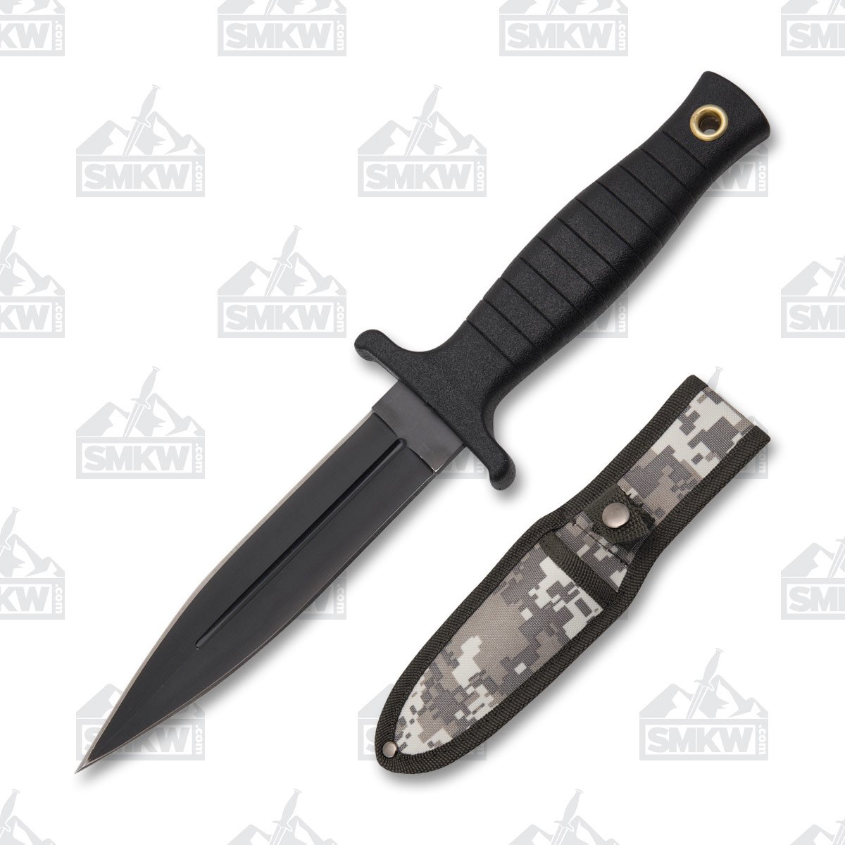 Szco Combat Boot Knife 5 Inch Plain Black Dagger Camo Sheath 211459CM View 1