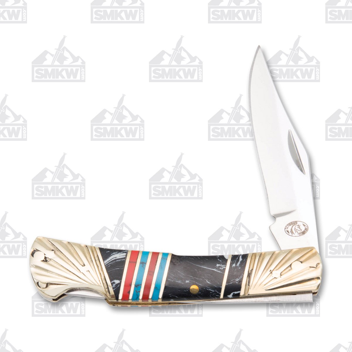 Frost Silverhorse Stoneworks Black Blue & Red Lockback Folding Knife FRSHS100BRB View 1
