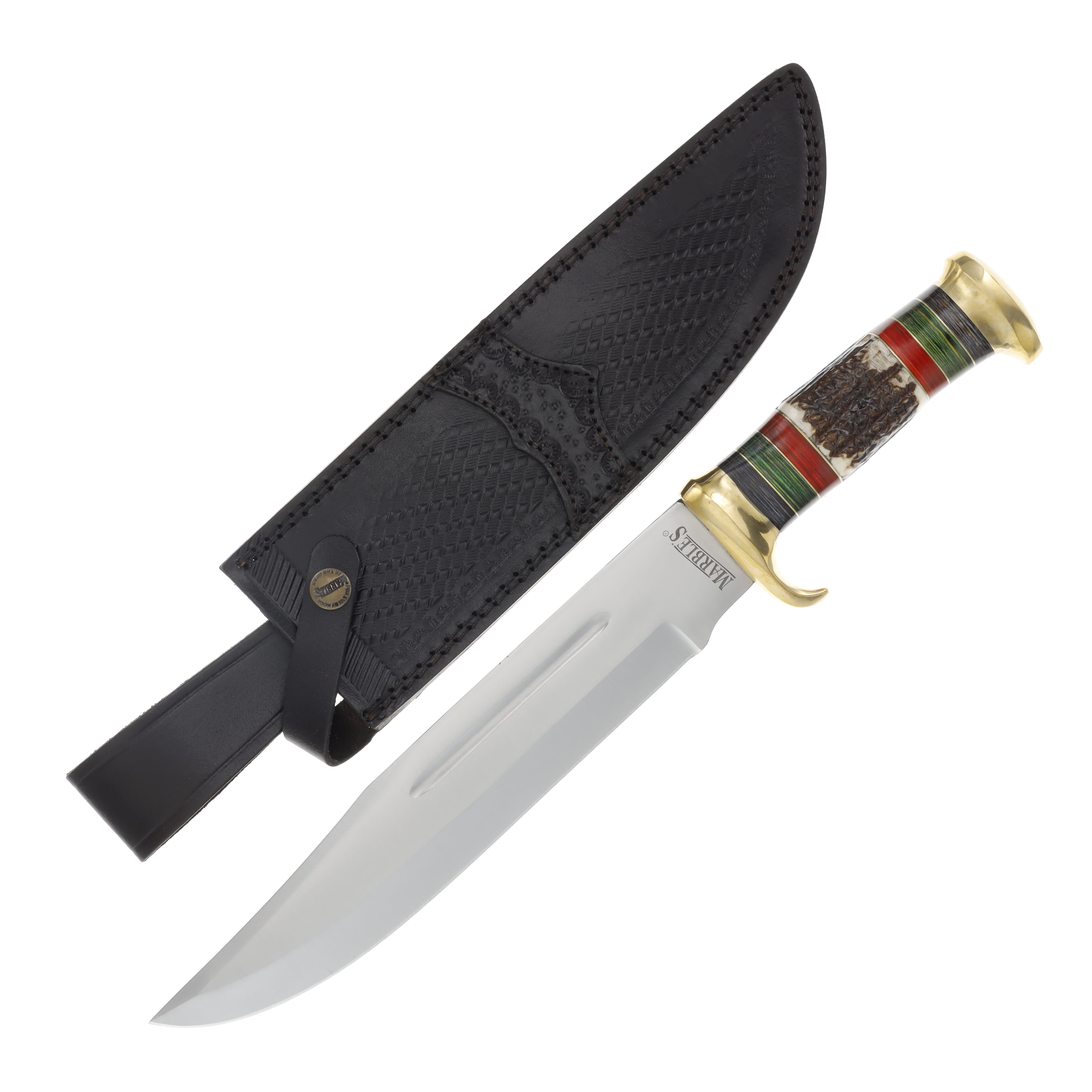 Marble's Stag Bone /Pakkawood Bowie with Leather Sheath MR574 View 1