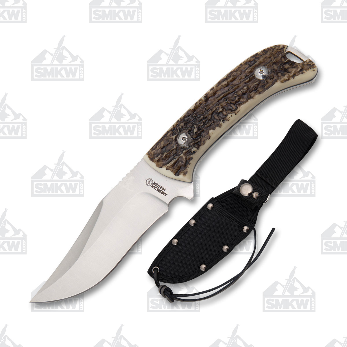 American Hunter Fixed Blade Knife 8in Plain Edge Imitation Stag AH015 View 1