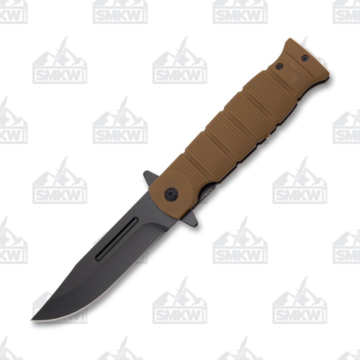 SZCO Supplies Brown Combat Linerlock Folding Knife 3.5in Clip Point Blade 300480BR View 2