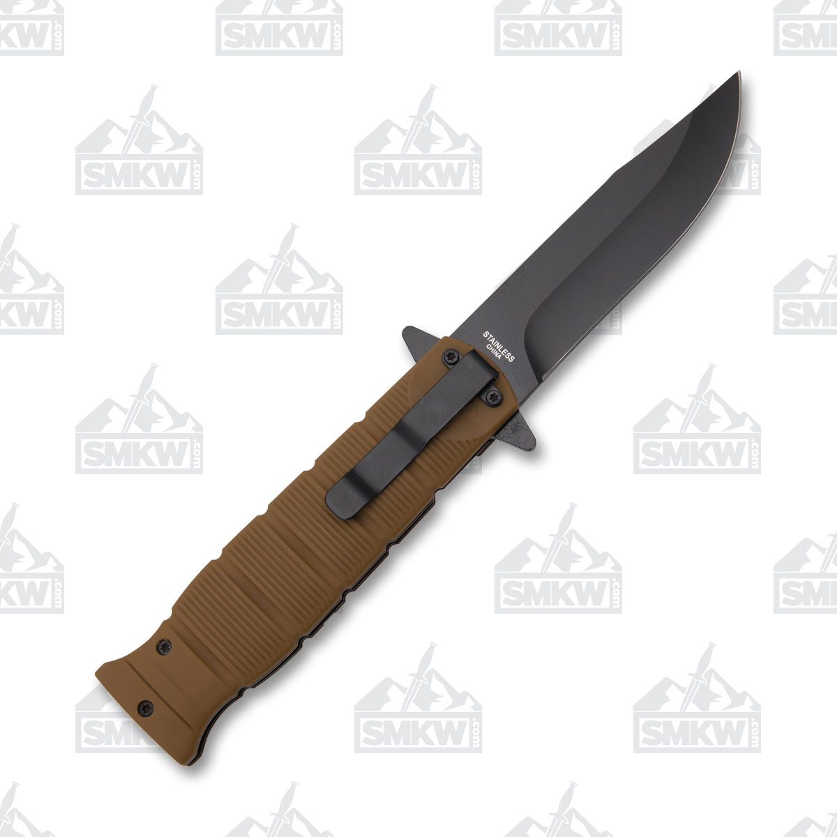 SZCO Supplies Brown Combat Linerlock Folding Knife 3.5in Clip Point Blade 300480BR View 3
