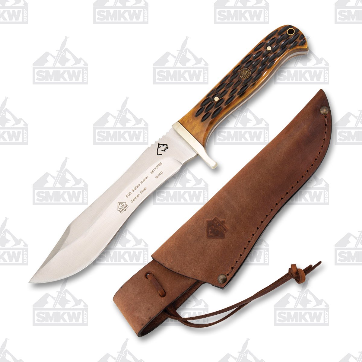 Puma SGB Buffalo Hunter Brown Jigged Bone 5.7in Plain Satin Modified Clip Point View 1