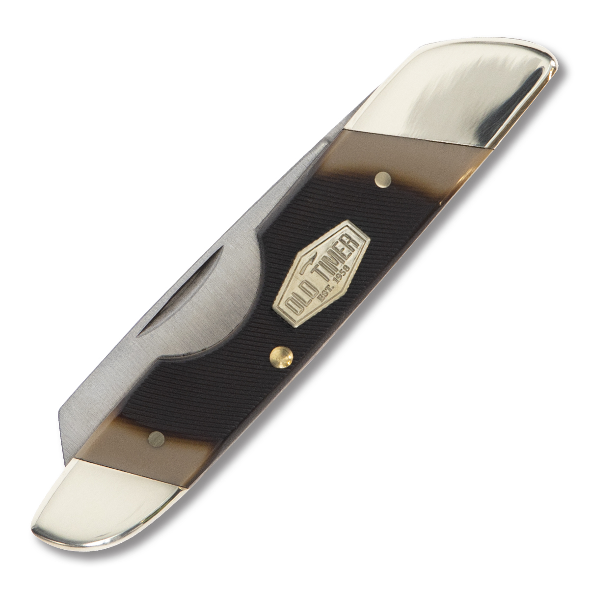 Old Timer Land Shark Folding Knife Brown Sawcut Composition SCT19OT View 3