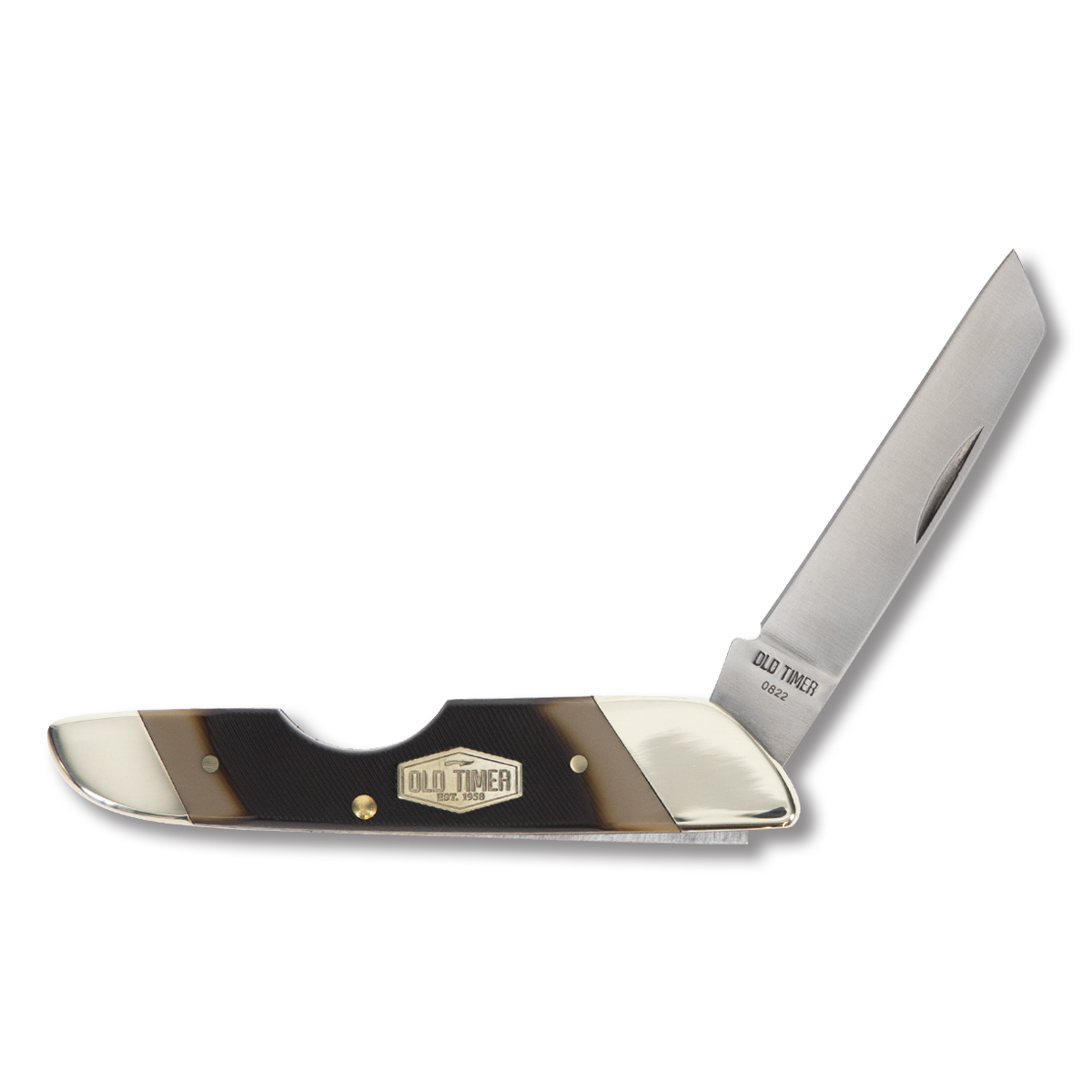 Old Timer Land Shark Folding Knife Brown Sawcut Composition SCT19OT View 2