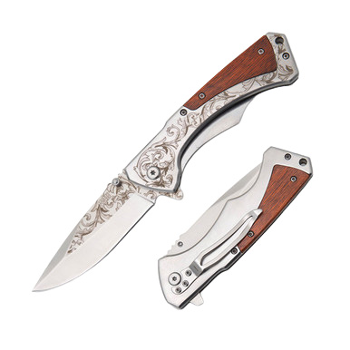 Frost Sharps Cutlery Fancy Cola Swirls on Blade Folding Knife View 1