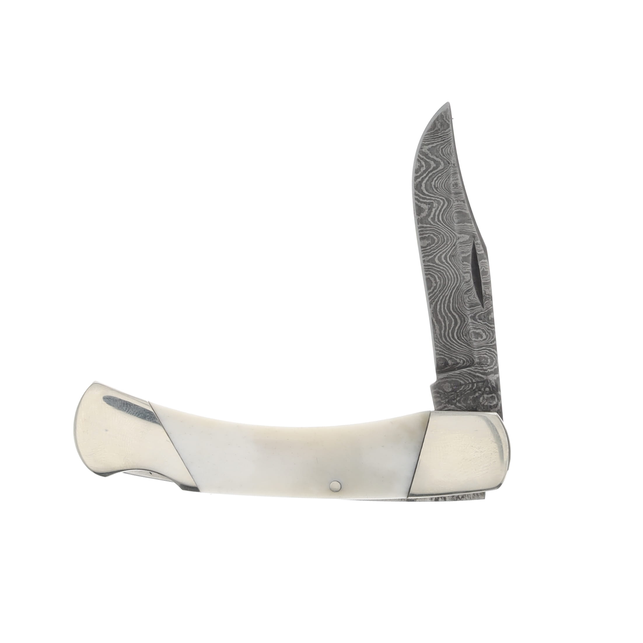 Bear & Son Damascus/White Smooth Bone Midsize Lockback Folding Knife BRWSB05D View 3