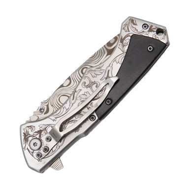 Frost Sharps Cutlery Fancy Black Curves on Blade Folding Knife View 3