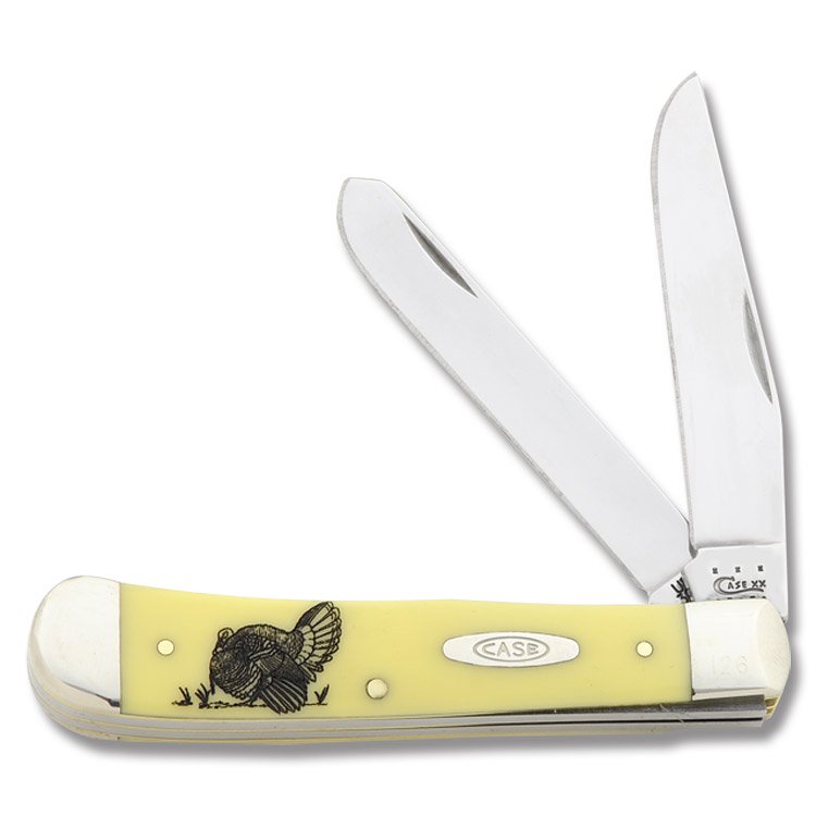 Case XX Turkey Felt Smooth Yellow Synthetic Trapper Folding Knife CA80161T View 1