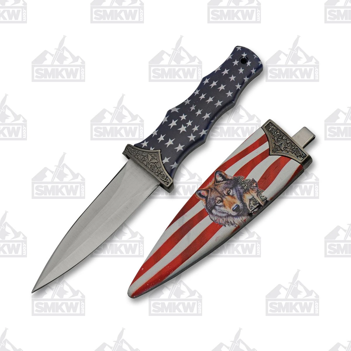 SZCO Supplies American Flag Wolf Boot Knife Fixed 3.5in Satin Blade 211466WF View 1