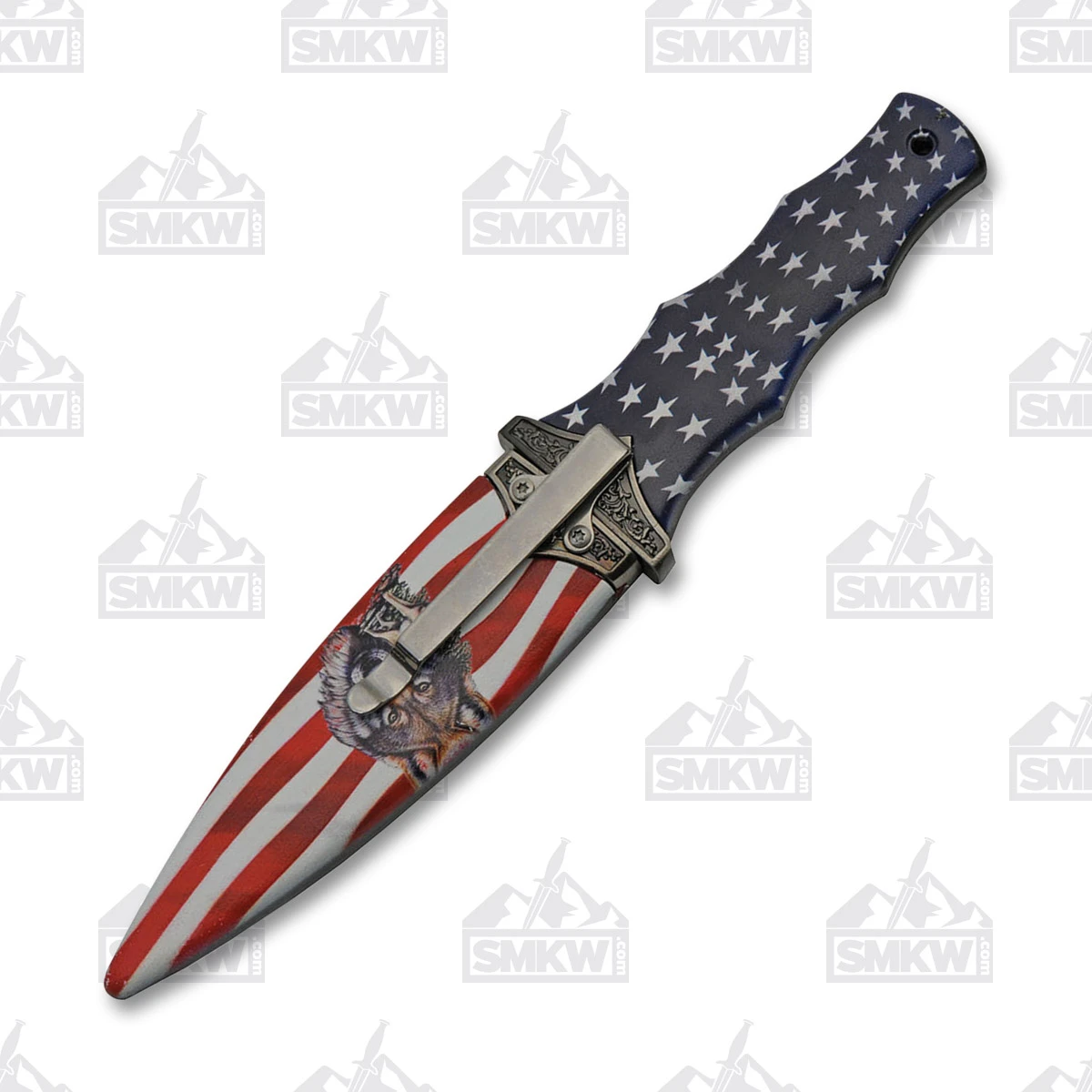 SZCO Supplies American Flag Wolf Boot Knife Fixed 3.5in Satin Blade 211466WF View 4