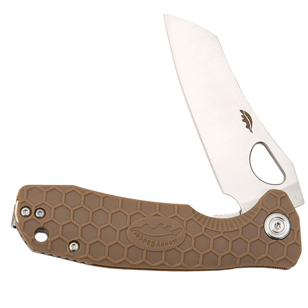 Honey Badger Medium Flipper Knife Tan 3.19in Plain Satin Wharncleaver HB1039 View 3