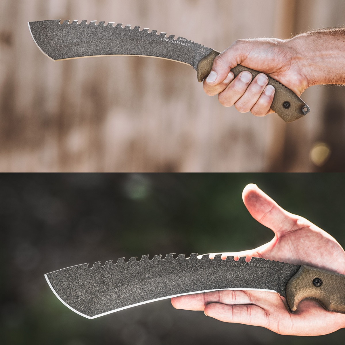TOPS Tundra Trekker Fixed Blade Green Canvas Micarta 9in Sawback Kukri TPTDTK01 View 6