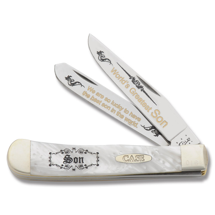 Case XX World's Greatest Son Heavenly Pearl Corelon Trapper Folding Knife CAHPSON View 1