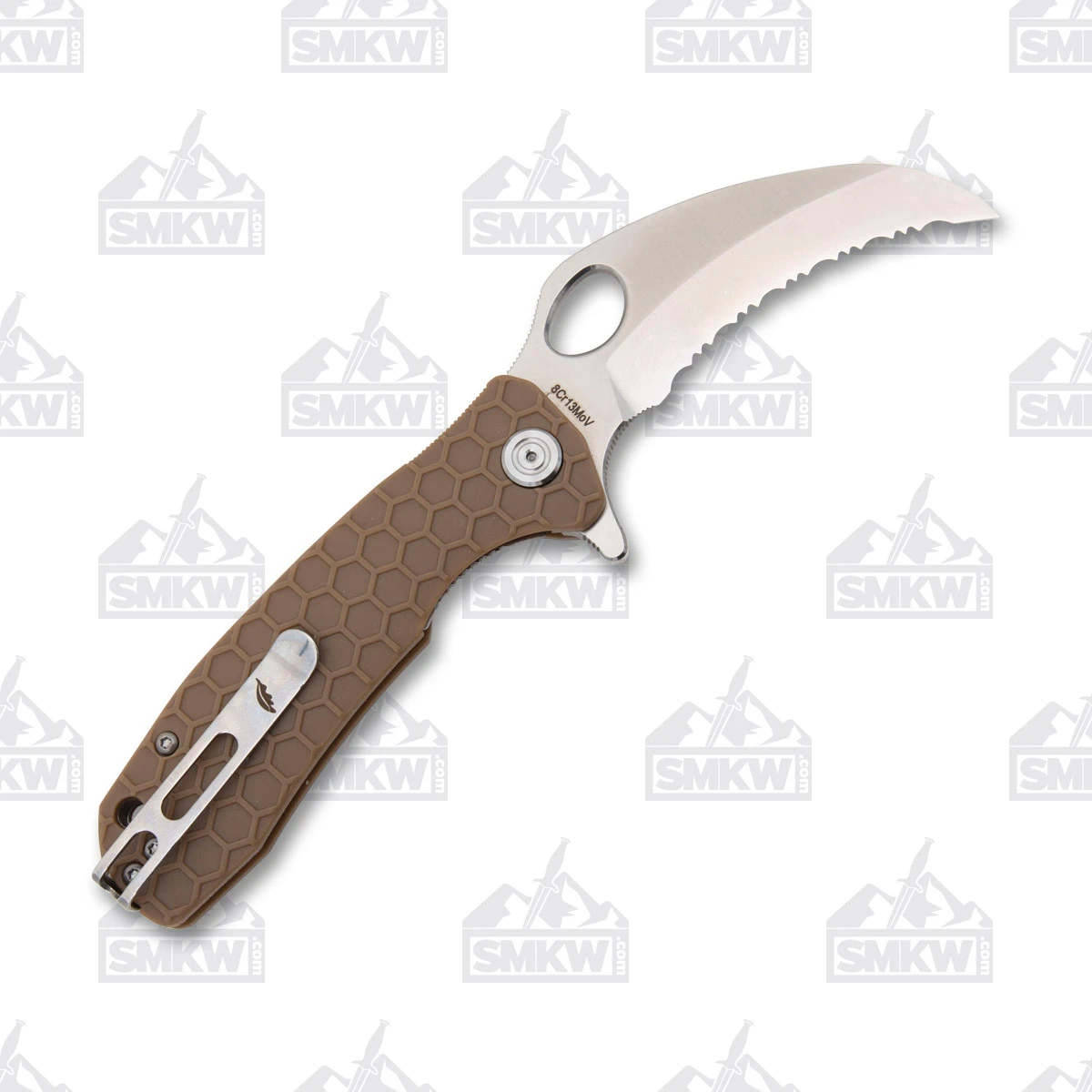 Honey Badger Medium Claw Folding Knife Tan 3in Serrated Satin Hawkbill HB1132 View 5